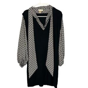 Max Studio Black & White Long Sleeve V-Neck Scarf Shift Dress Women Sz S